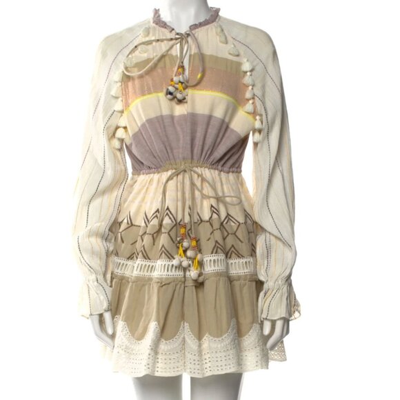 Hemant & Nandita Embroidered Mini Dress with Eyelet Detail and Tassels SZ L - Picture 3 of 5